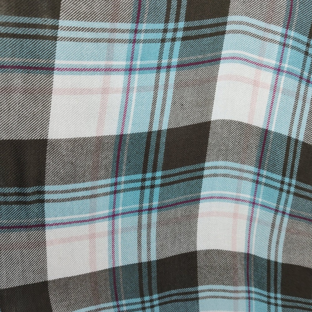 Catherines Petite Plus 3XWP Plaid Open Front Cardigan Blue Brown Rayon Draped - Picture 5 of 10